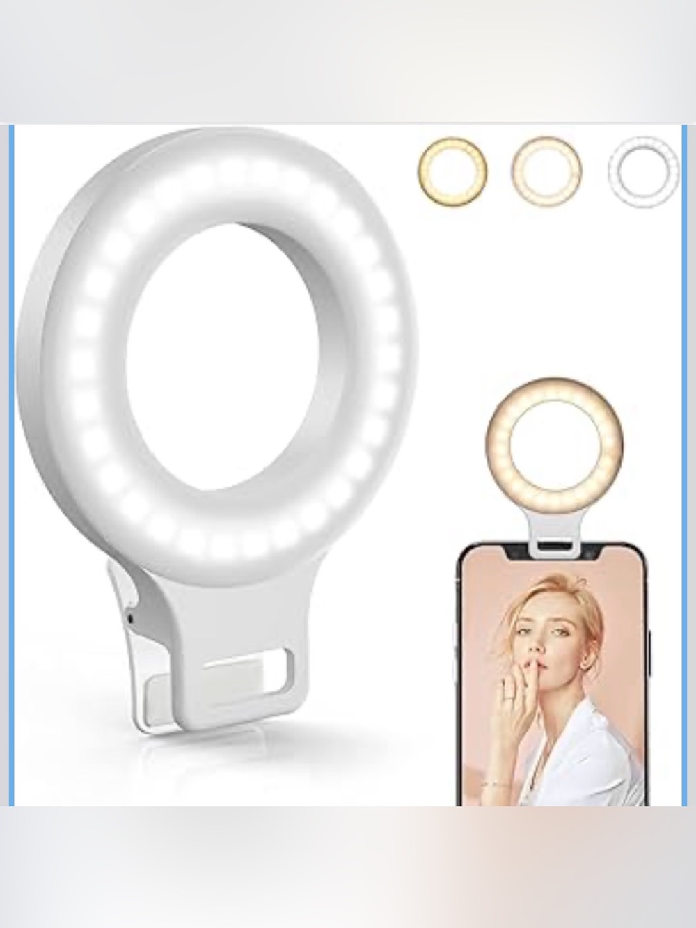 NWT Clip on Ring Light, Kimwood Rechargeable 60 LED Selfie Ring Light